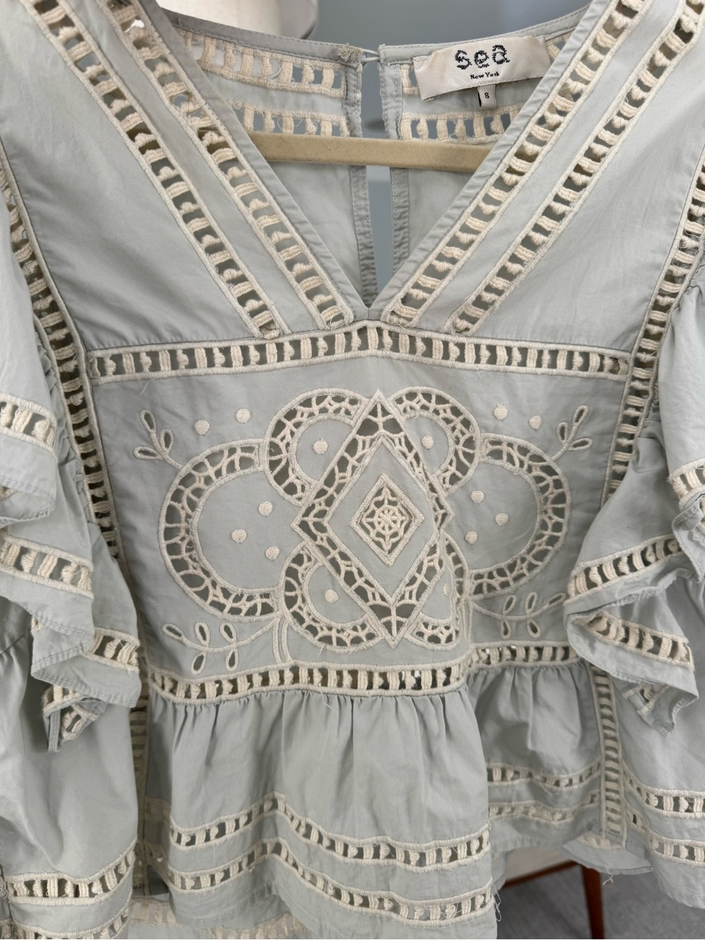 Sea New York Blaire Eyelet Embroidered Flutter Sleeve Top in Pale Blue - Picture 6 of 8